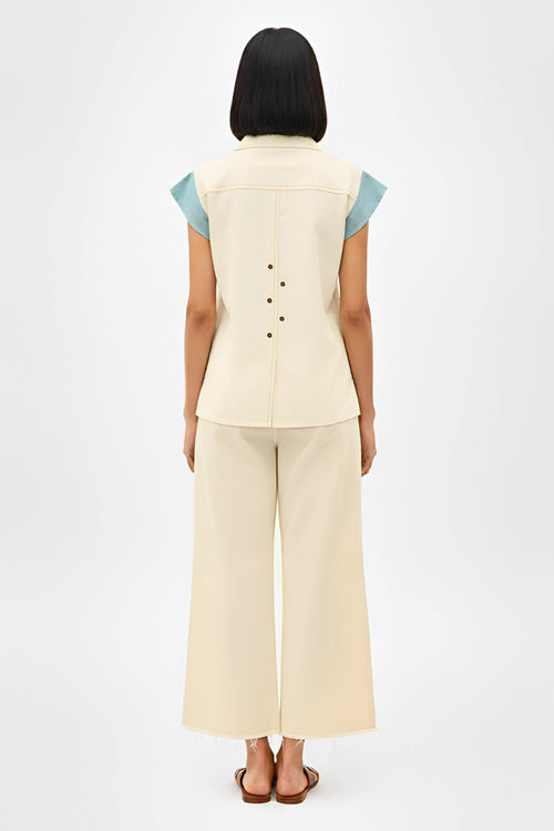 Ivory-Tiffany Blue Colorblock Co-ord Set