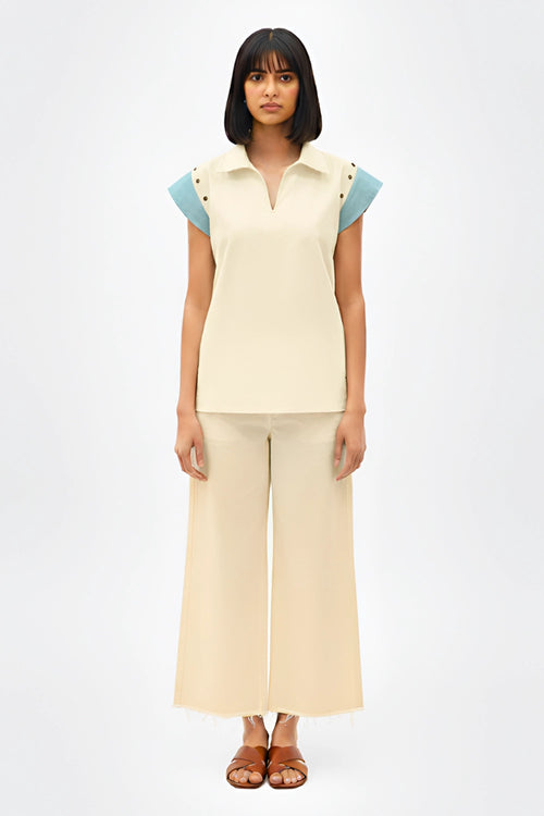 Ivory-Tiffany Blue Colorblock Co-ord Set