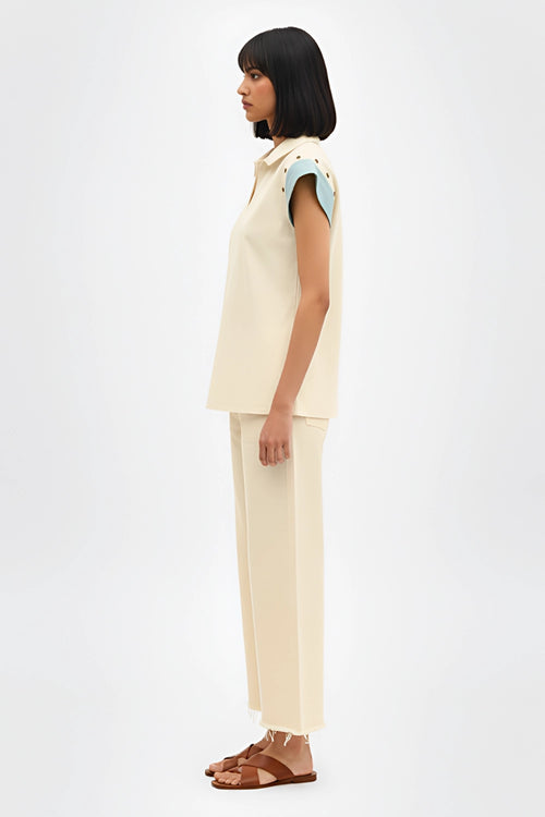 Ivory-Tiffany Blue Colorblock Co-ord Set