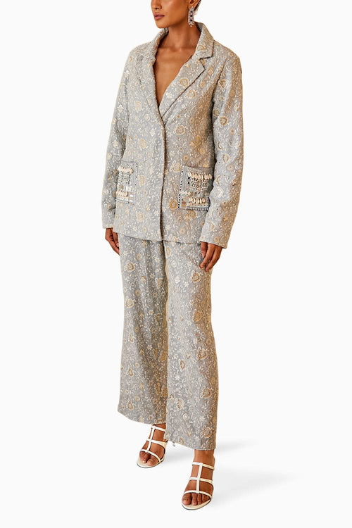 Powder Blue Chikankari Coat with Straight Pants Set