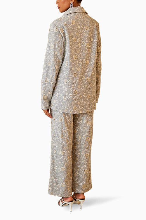 Powder Blue Chikankari Coat with Straight Pants Set