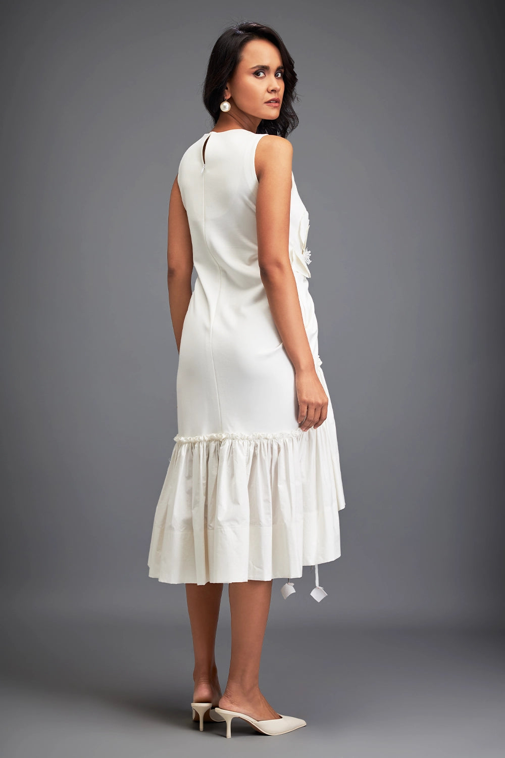 White Ruched Detailing Dress