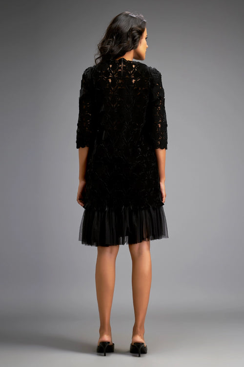 Black Floral Cut Shift Dress