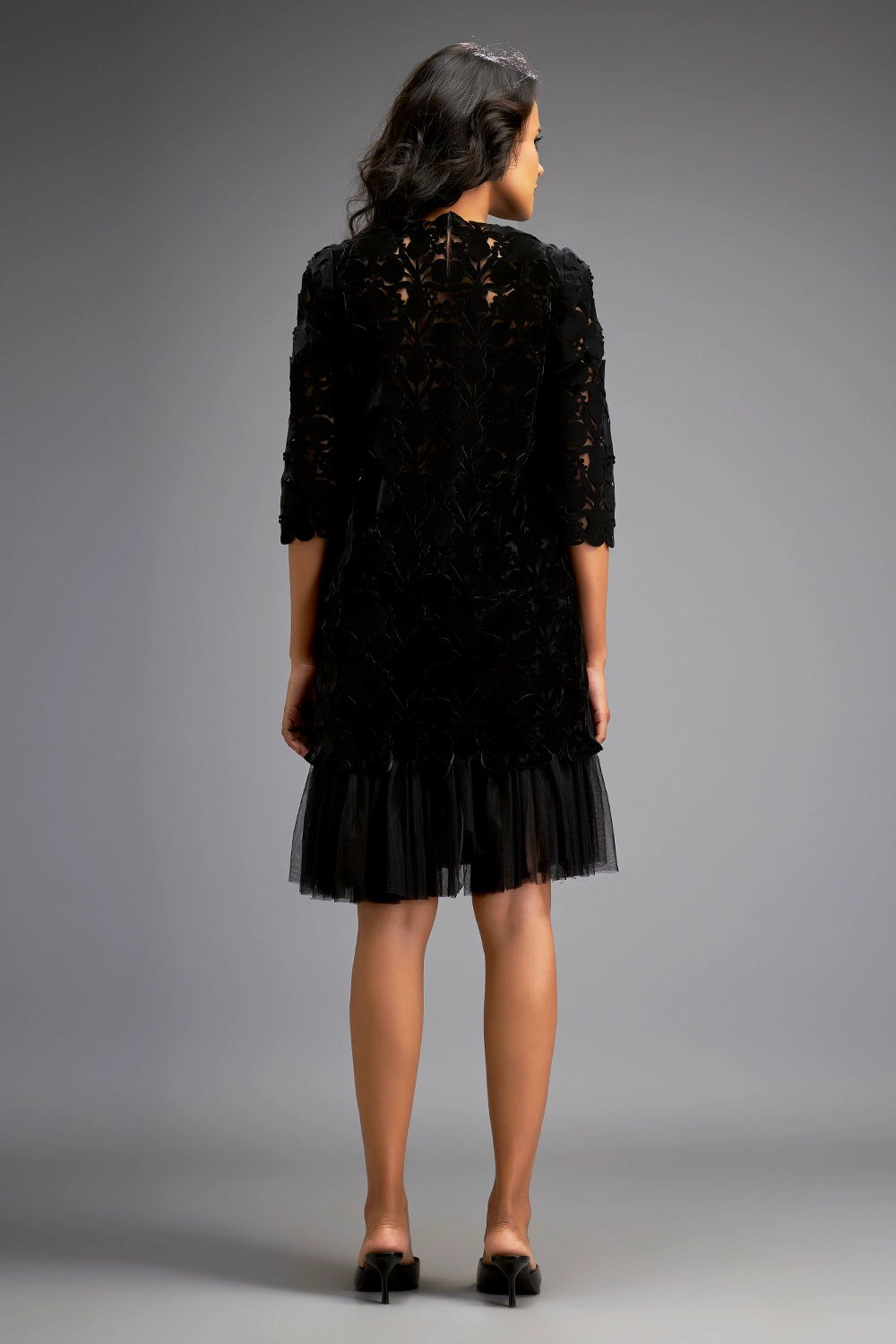 Black Floral Cut Shift Dress