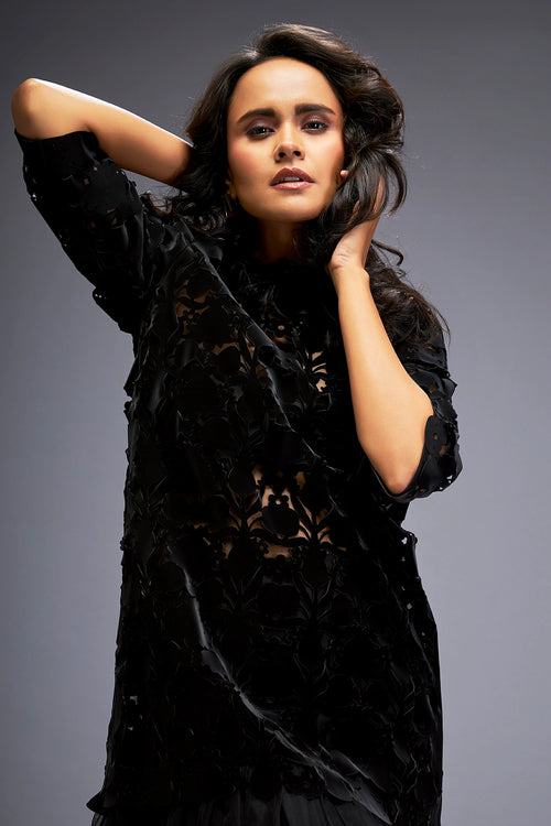 Black Floral Cut Shift Dress
