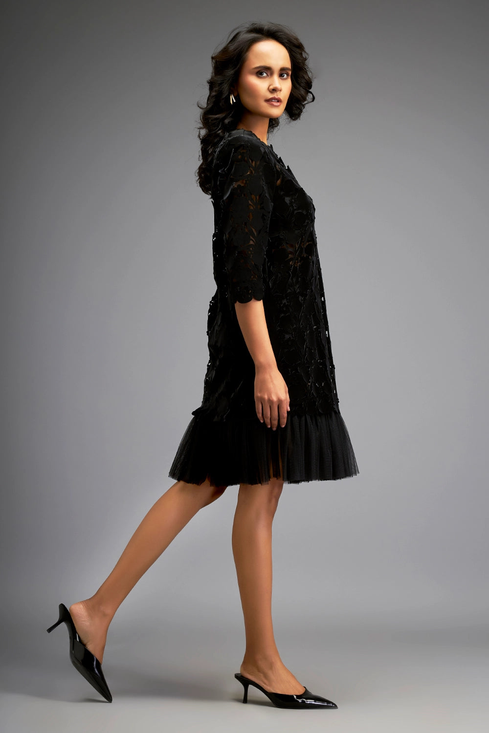 Black Floral Cut Shift Dress
