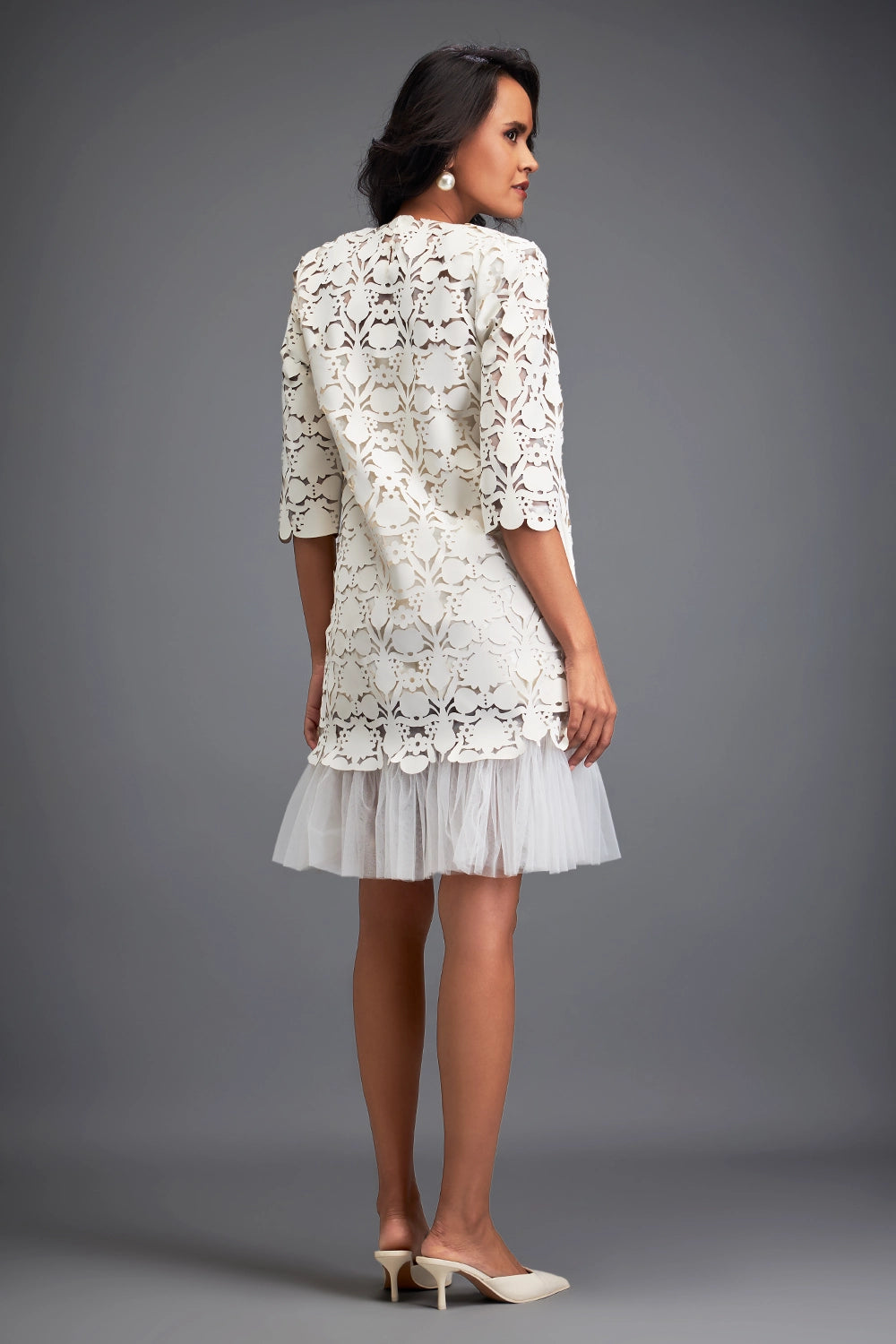 White Floral Cut Shift Dress