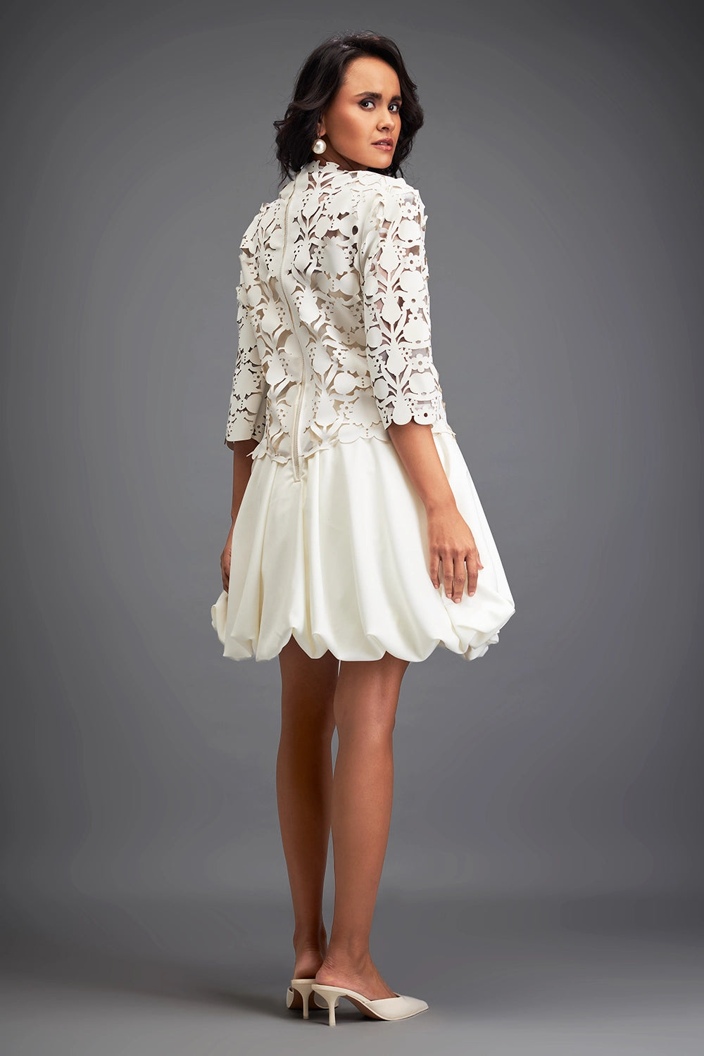 White Floral Cut Bubble Dress