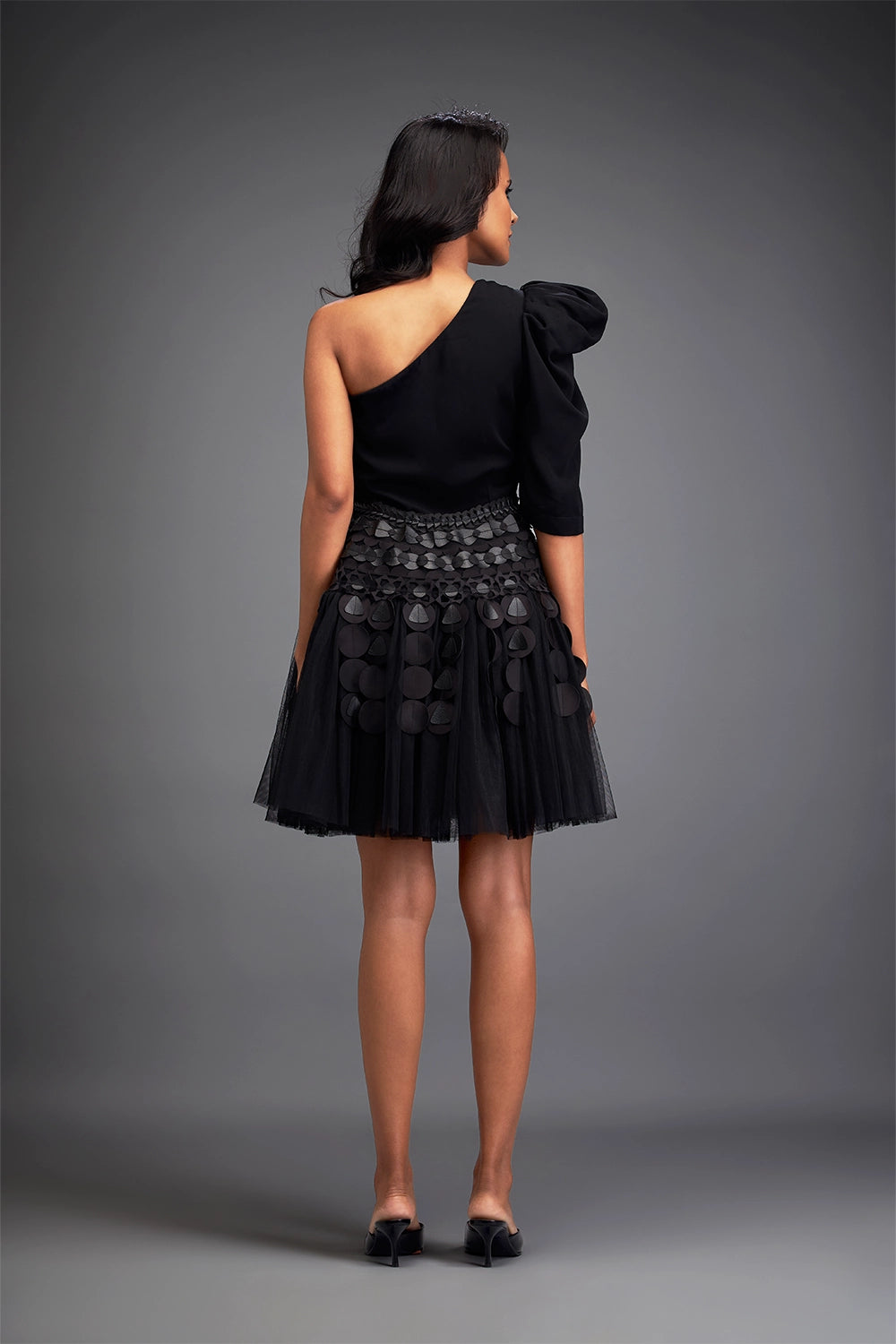 Black One Shoulder Dress with Tulle Skirt