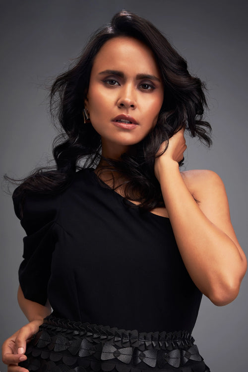 Black One Shoulder Dress with Tulle Skirt