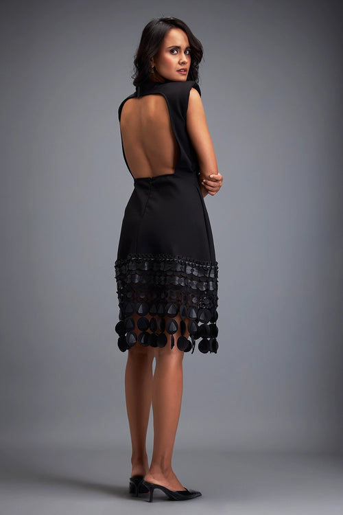 Black Drop Shoulder Dress with Cutout Detailing