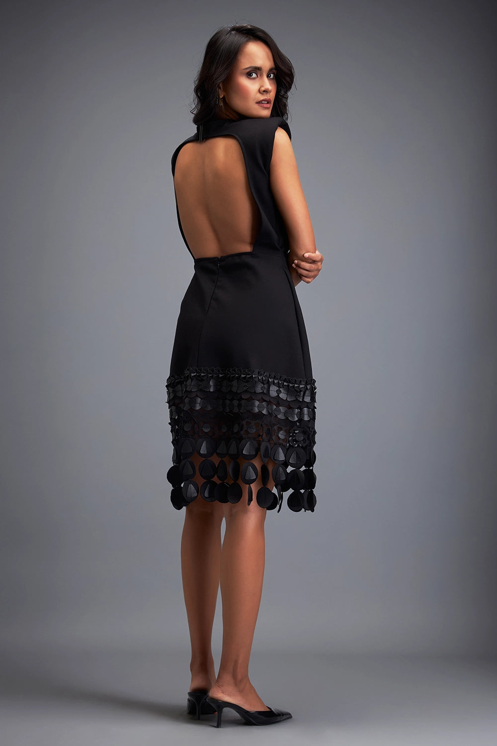Black Drop Shoulder Dress with Cutout Detailing