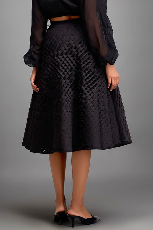 Black Textured A-Line Skirt