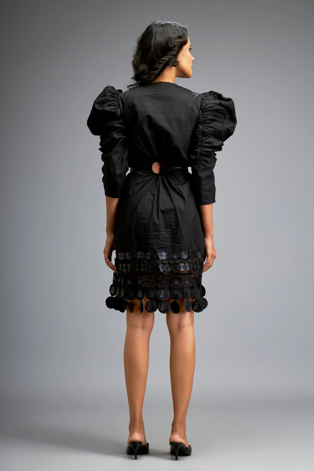 Black Structured Dress with Bold Puff Sleeves