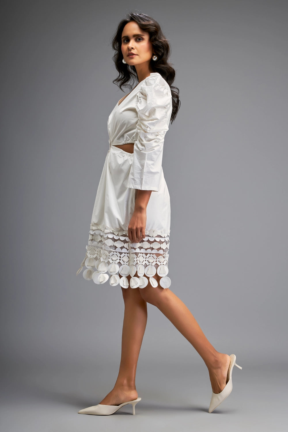 White Structured Dress with Bold Puff Sleeves