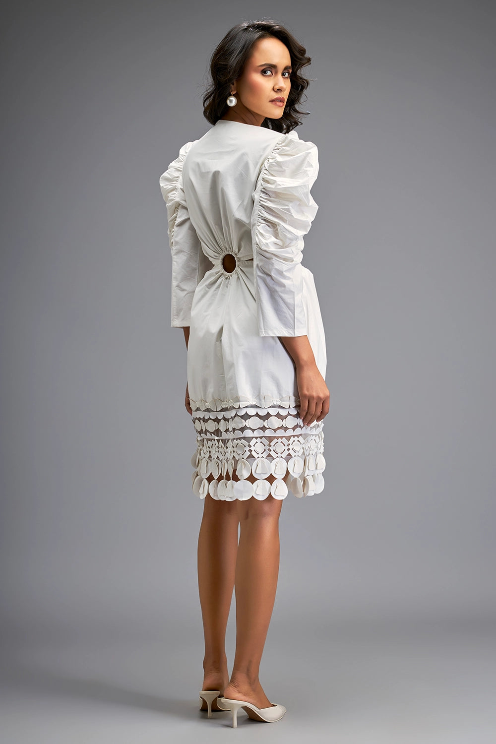 White Structured Dress with Bold Puff Sleeves