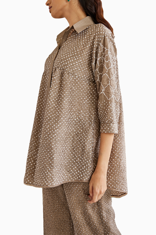 Nude Brown Raidaana Crushed Bandhani Coord Set