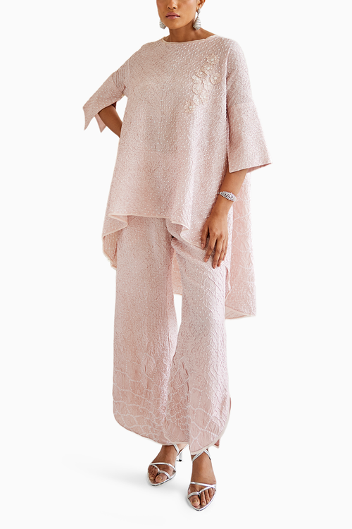 Pastel Pink Crushed Bandhani Coord Set