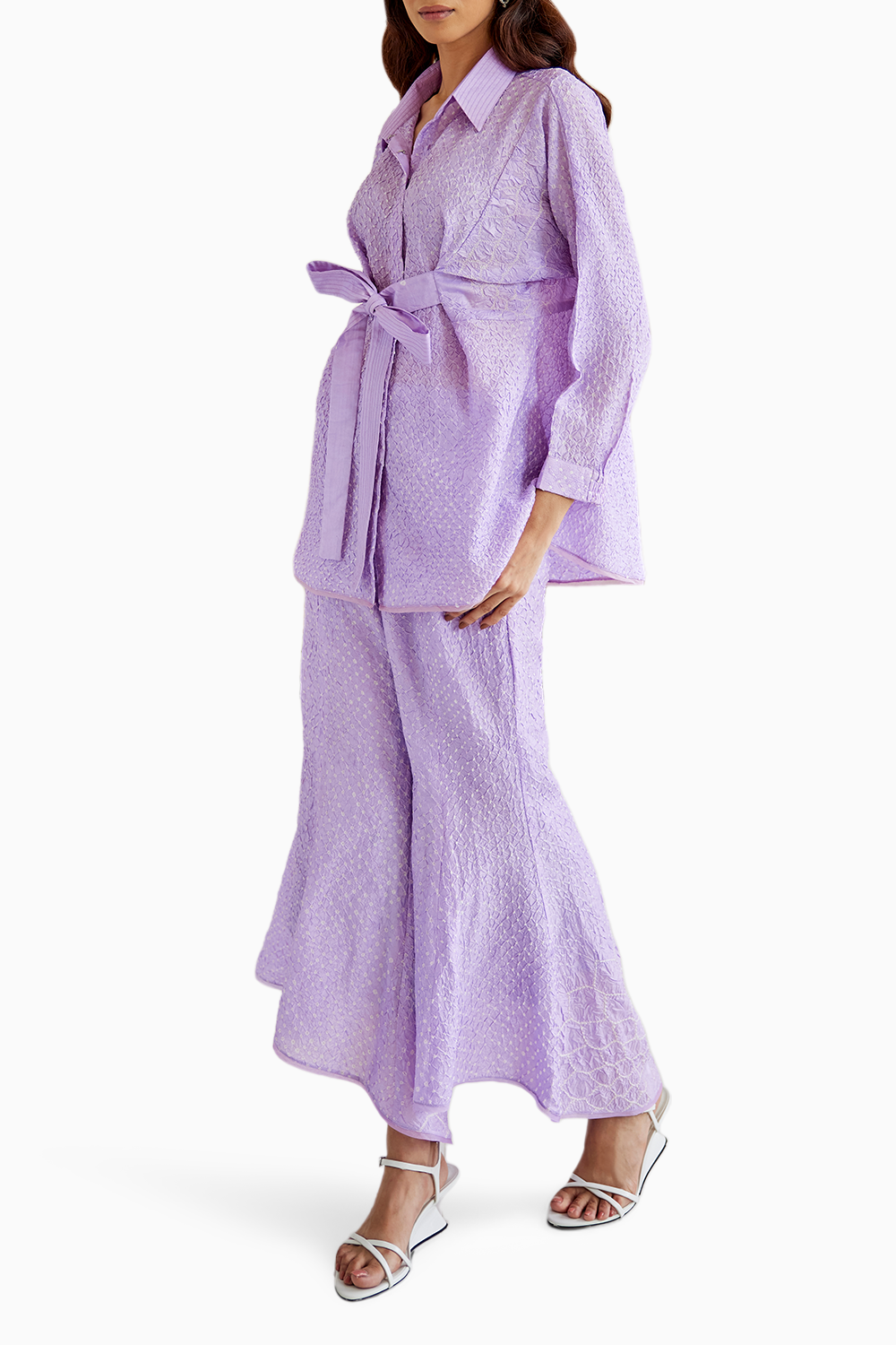 Lavender Bandhani Knotted Shirt with Tulip Pants