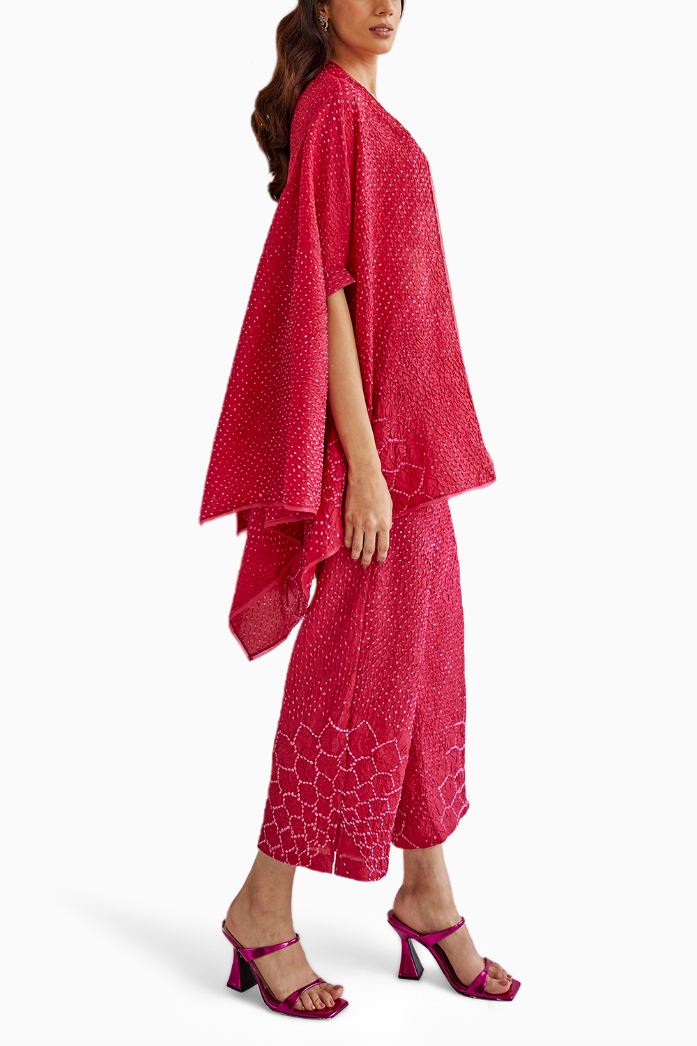 Pink Bandhani Cape with Pants Set