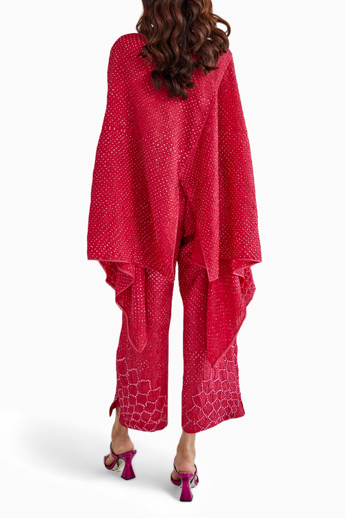 Pink Bandhani Cape with Pants Set