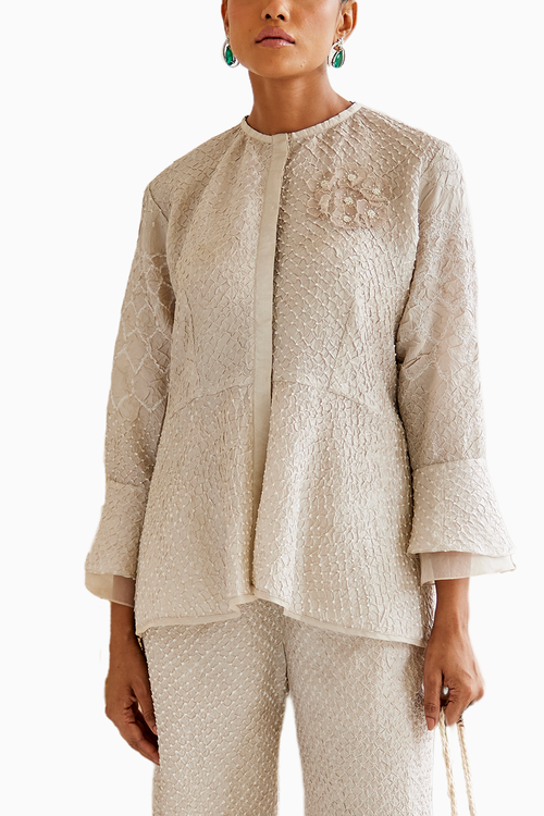Ivory Bandhani Peplum Top with Wing Palazzos