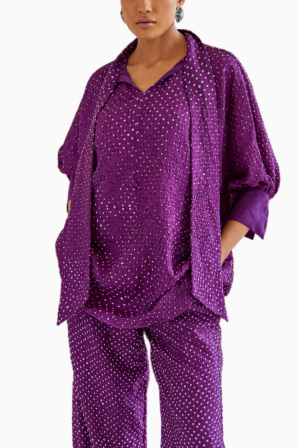 Purple Bandhani Tie Shirt with Palazzo