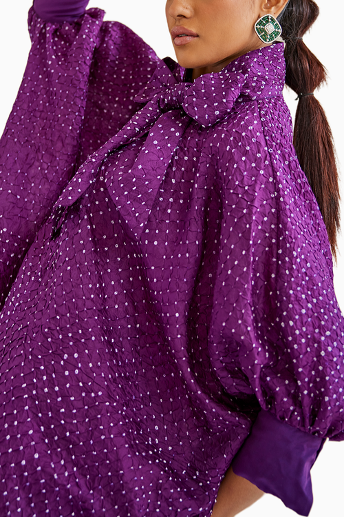 Purple Bandhani Tie Shirt with Palazzo