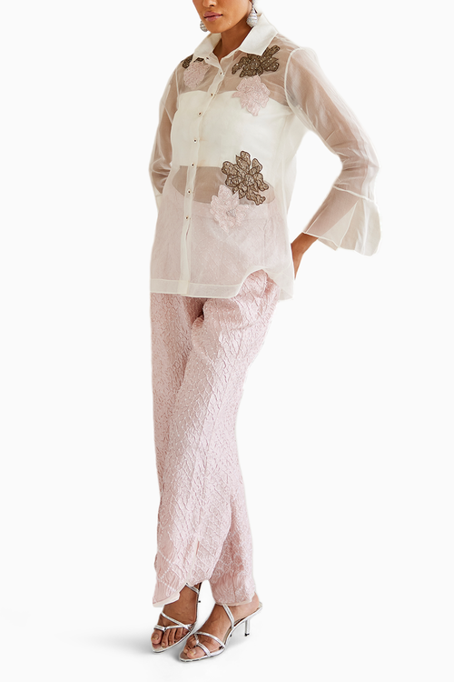 Organza Bandhani Applique Flared Sleeves Top