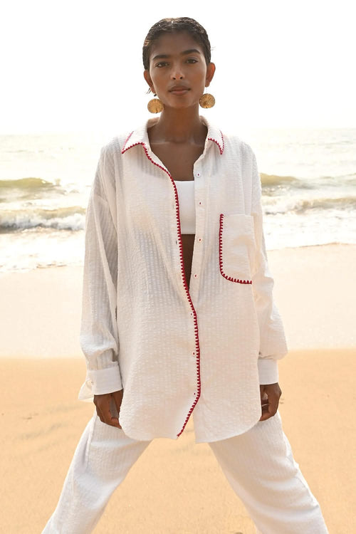 Red Aster Embroidered Shirt