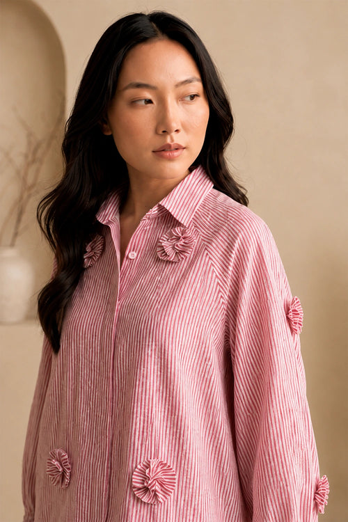 Red Seersucker Rosette Shirt