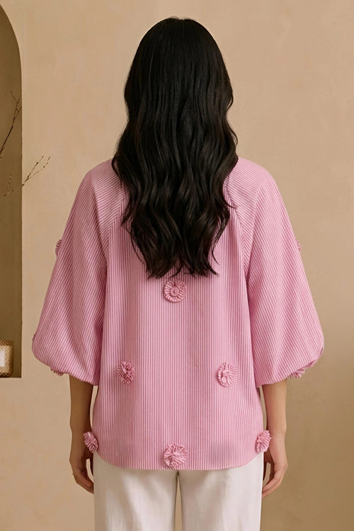 Red Seersucker Rosette Shirt