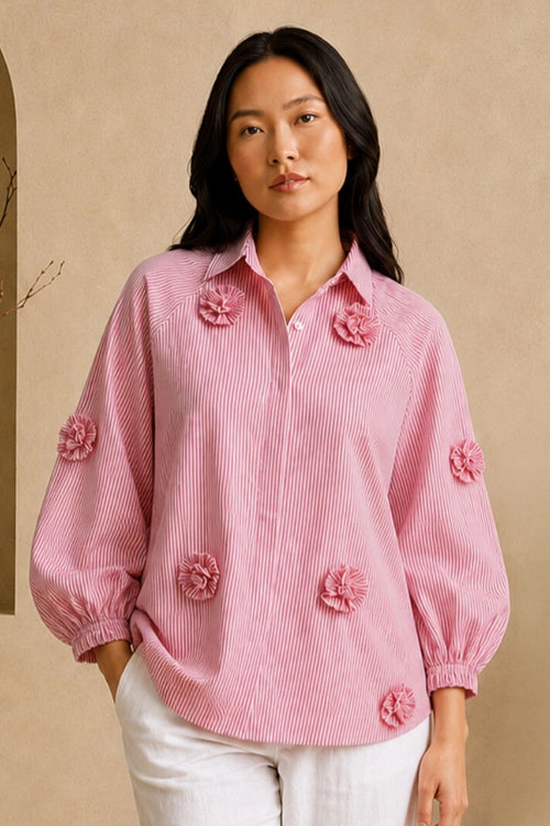 Red Seersucker Rosette Shirt