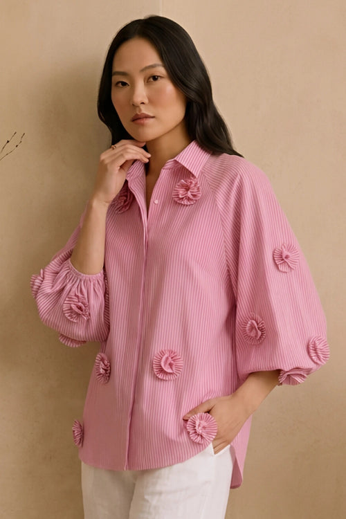 Red Seersucker Rosette Shirt