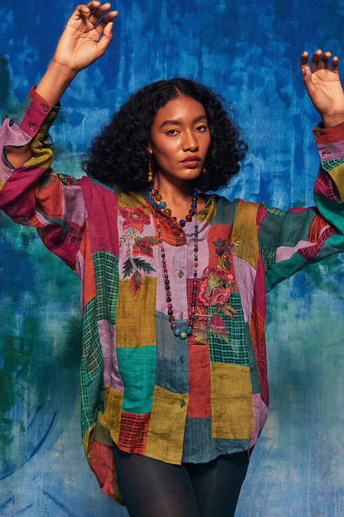 Multihued Linen Patchwork Paako Shirt