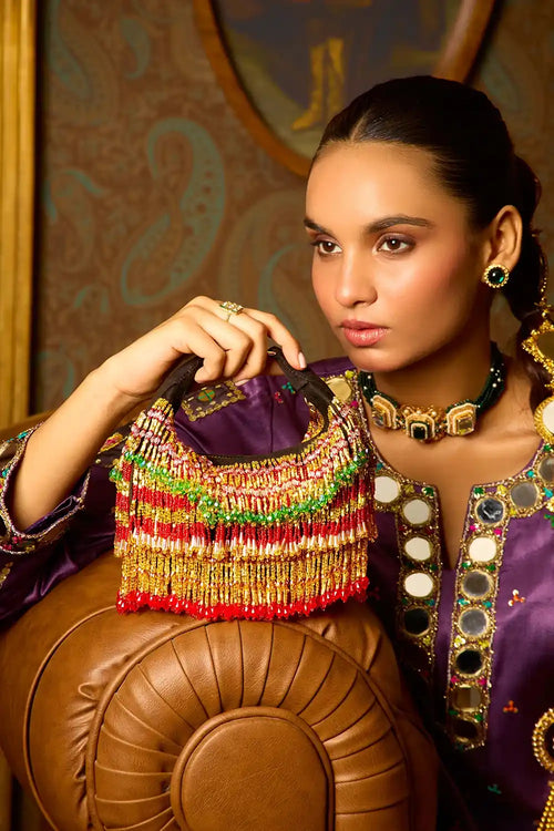 Faiza Goldred Boat Bag