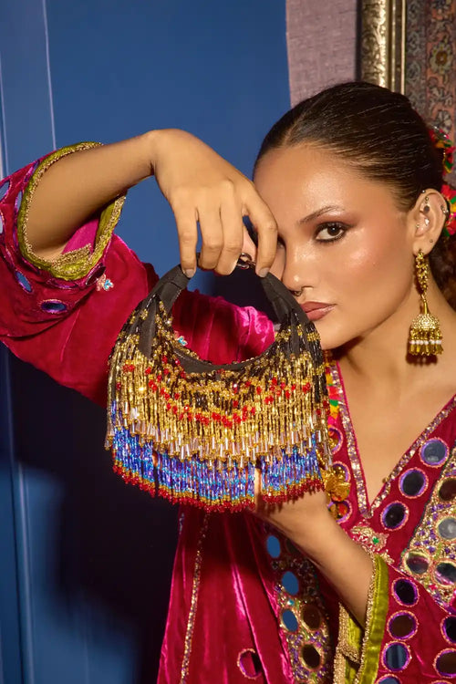 Faiza Goldred Boat Bag