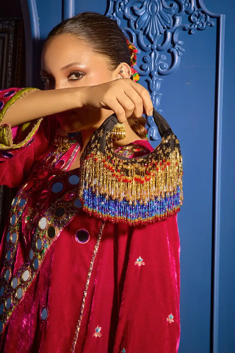 Faiza Goldred Boat Bag