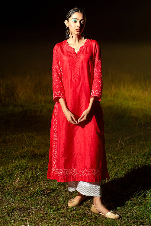 Red Chandanee Kurta