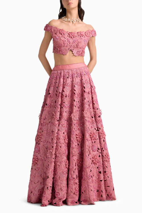 Blush 3D Floral Embroidred Lehenga Set