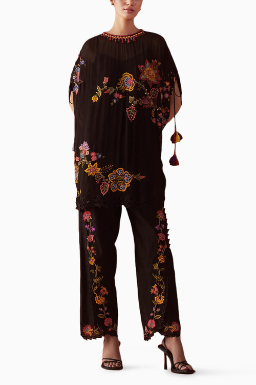 Black Threadwork Kaftan Tulip Pants