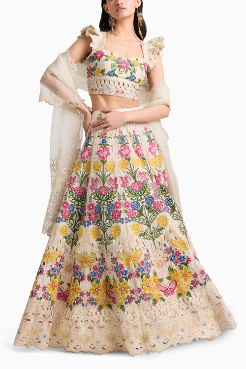 Ivory Floral Embroidered Lehenga Set
