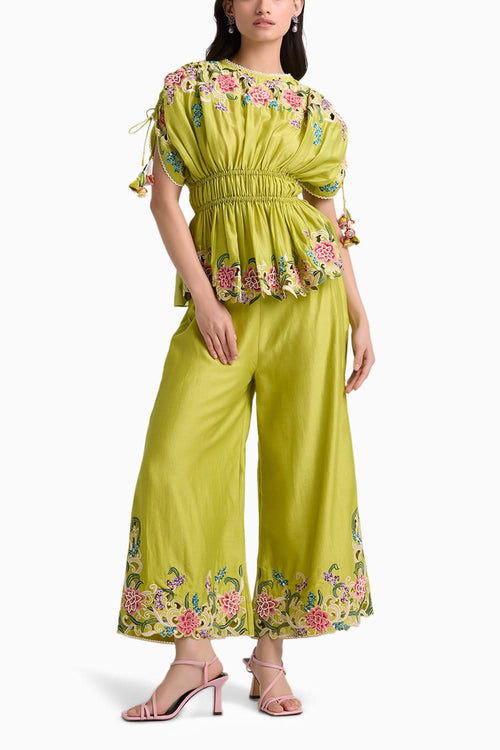 Lime Green Floral Cutwork Coord Set