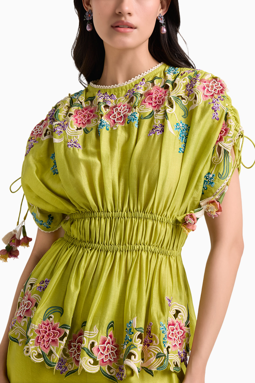 Lime Green Floral Cutwork Coord Set