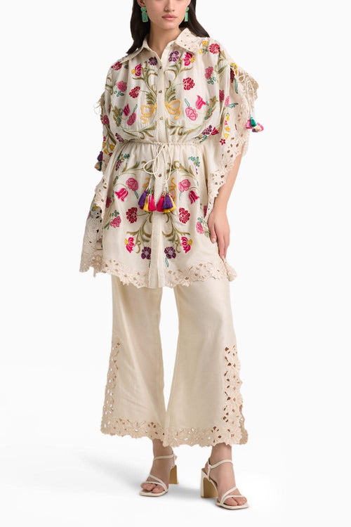 Ivory Cutwork Floral Embroidered Coord set