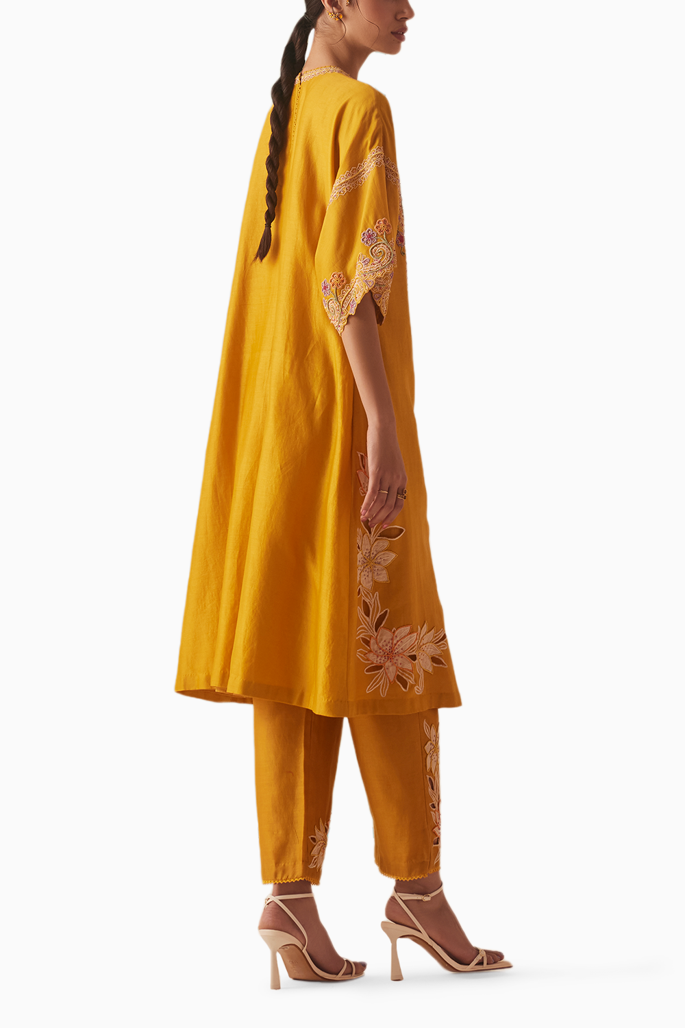 Mustard Contrast Embroidered Detail Kurta With Pants and Pants