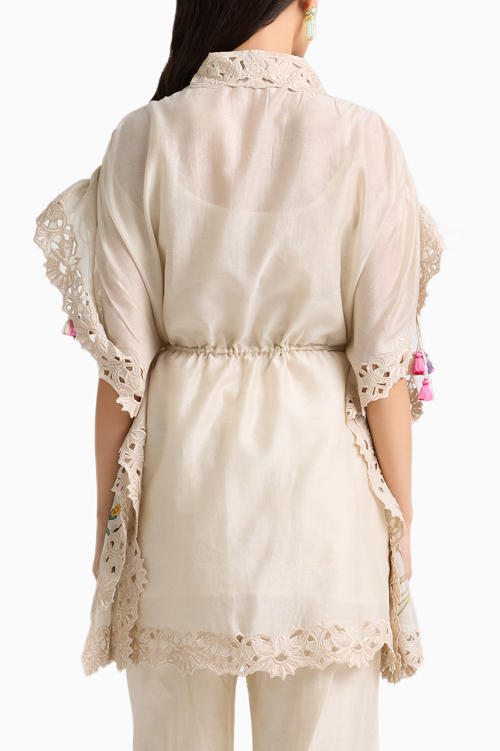 Ivory Floral Embroidered Kaftan Shirt