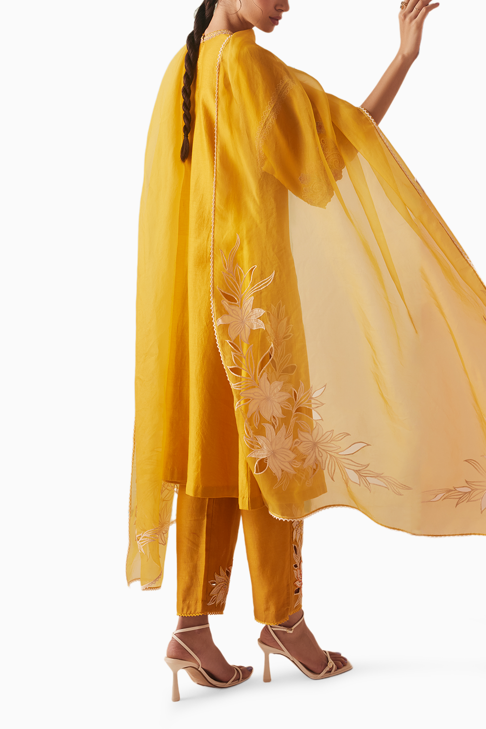 Mustard Contrast Embroidered Detail Kurta With Pants and Pants
