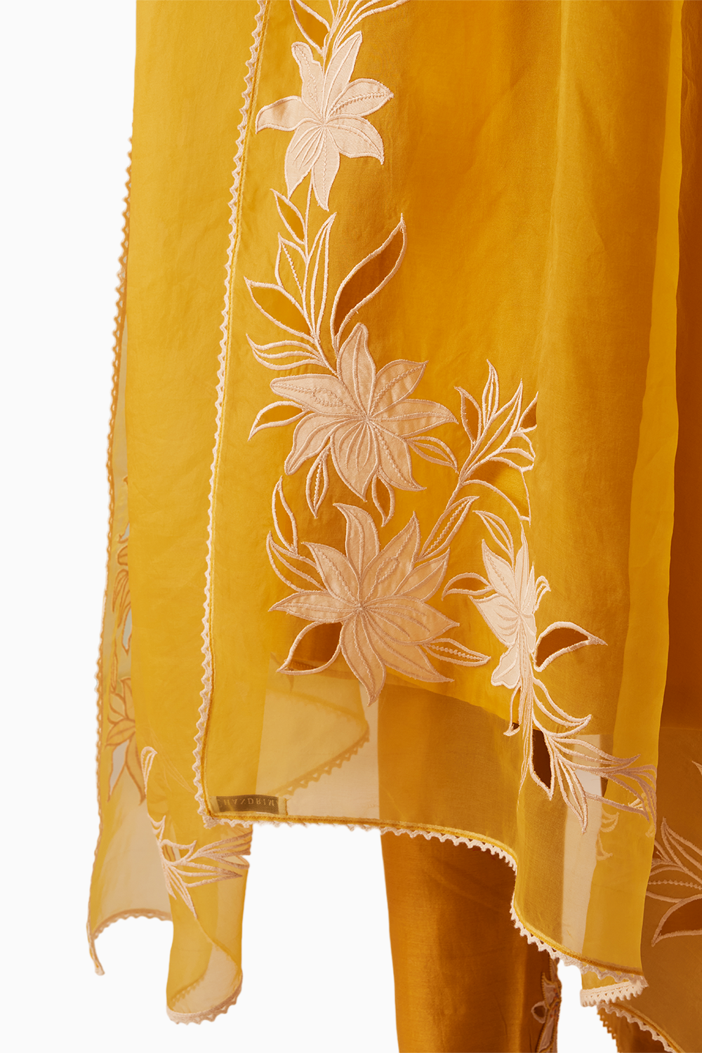 Mustard Contrast Embroidered Detail Kurta With Pants and Pants