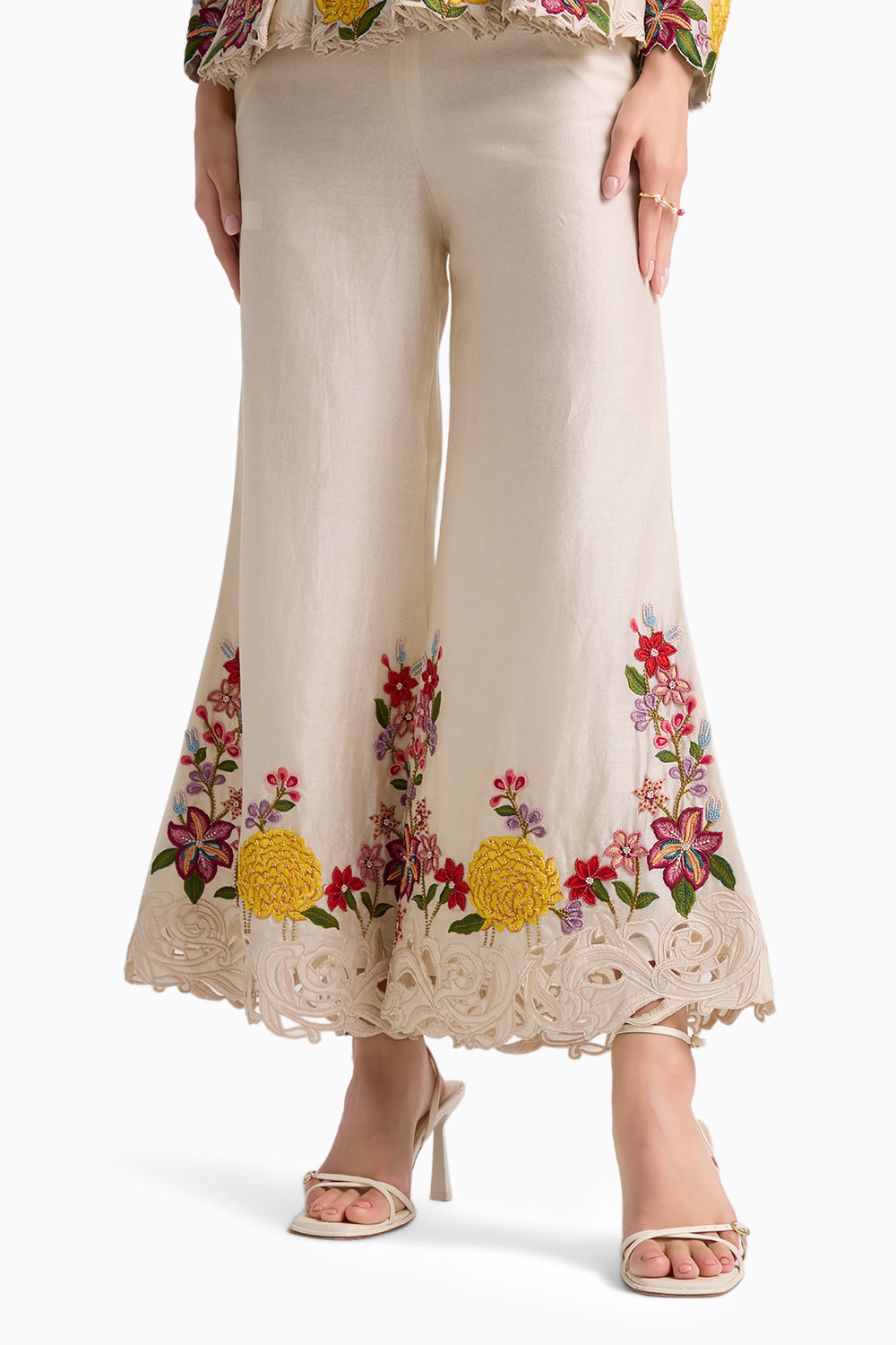 Ivory Floral Threadwork Coord Set